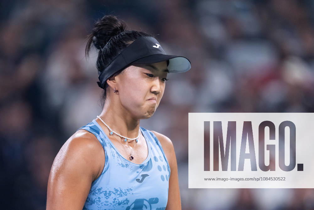 Ann Li of USA plays against with Aryna Sabalenka of Belarus ( not in view) during the Wuhan Open final match at the Optics Valley International Tennis Center. Ann li defeated Aryna Sabalenka with a score of 3-6, 6-4, 7-6. Wuhan China - ZUMAs197 20261014_aaa_s197_223
