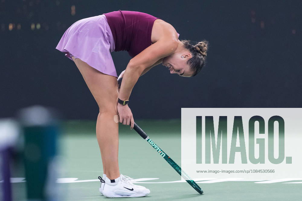 Aryna Sabalenka of Belarus plays against Ann Li of USA ( not in view) during the Wuhan Open final match at the Optics Valley International Tennis Center. Ann li defeated Aryna Sabalenka with a score of 3-6, 6-4, 7-6. Wuhan China - ZUMAs197 20261014_aaa_s197_233