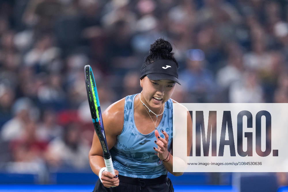 Ann Li of USA plays against with Aryna Sabalenka of Belarus ( not in view) during the Wuhan Open final match at the Optics Valley International Tennis Center. Ann li defeated Aryna Sabalenka with a score of 3-6, 6-4, 7-6. Wuhan China - ZUMAs197 20261014_aaa_s197_234