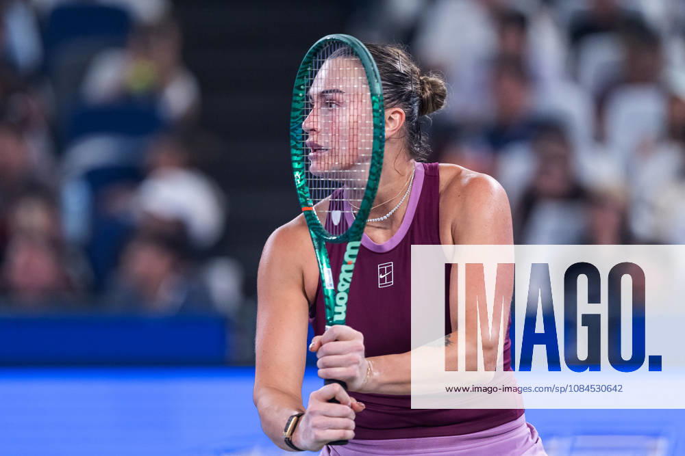 Aryna Sabalenka of Belarus plays against Ann Li of USA ( not in view) during the Wuhan Open final match at the Optics Valley International Tennis Center. Ann li defeated Aryna Sabalenka with a score of 3-6, 6-4, 7-6. Wuhan China - ZUMAs197 20261014_aaa_s197_237