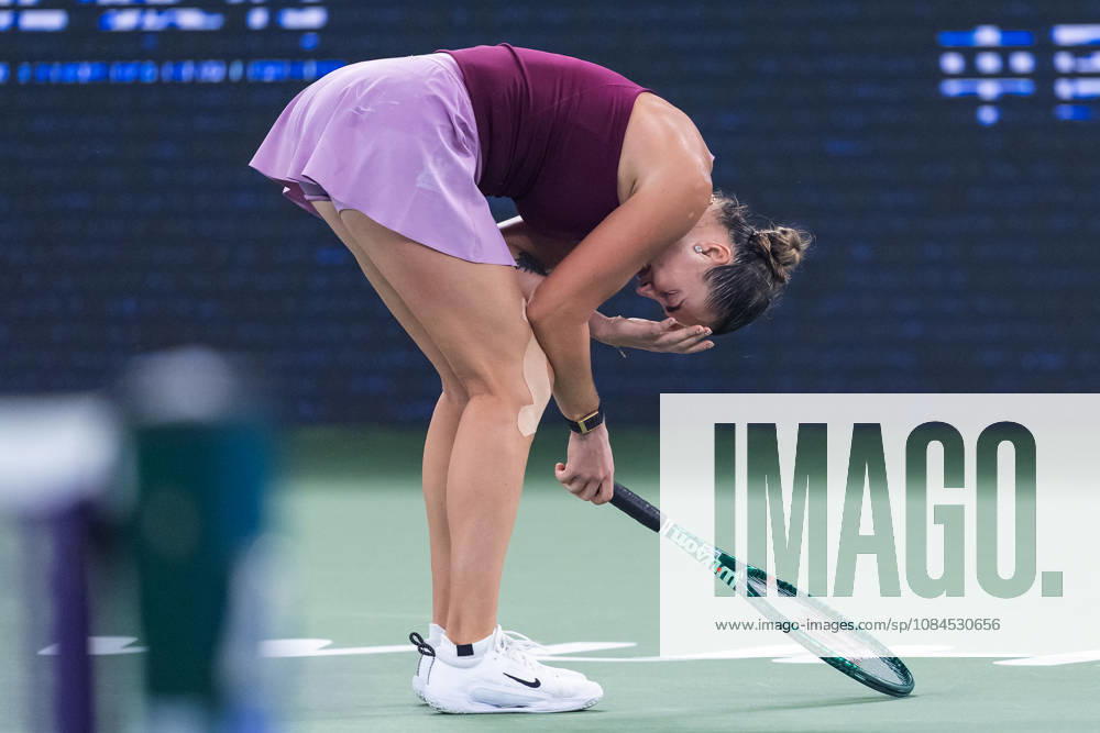 Aryna Sabalenka of Belarus plays against Ann Li of USA ( not in view) during the Wuhan Open final match at the Optics Valley International Tennis Center. Ann li defeated Aryna Sabalenka with a score of 3-6, 6-4, 7-6. Wuhan China - ZUMAs197 20261014_aaa_s197_243