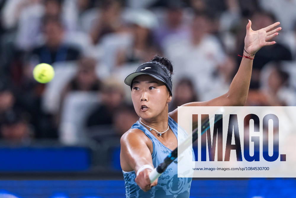 Ann Li of USA plays against with Aryna Sabalenka of Belarus ( not in view) during the Wuhan Open final match at the Optics Valley International Tennis Center. Ann li defeated Aryna Sabalenka with a score of 3-6, 6-4, 7-6. Wuhan China - ZUMAs197 20261014_aaa_s197_247