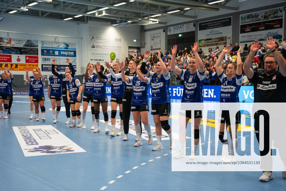 HSG Blomberg Lippe GER vs. HC Leipzig GER, Handball, Women s Handball Bundesliga 1, Matchday 6, 2026–2027 Season, Blomberg, October 14, 2026 The players of HSG Blomberg Lippe GER celebrate after their victory over HC Leipzig GER at the Blomberg Synflex Arena on Ulmenallee, Germany