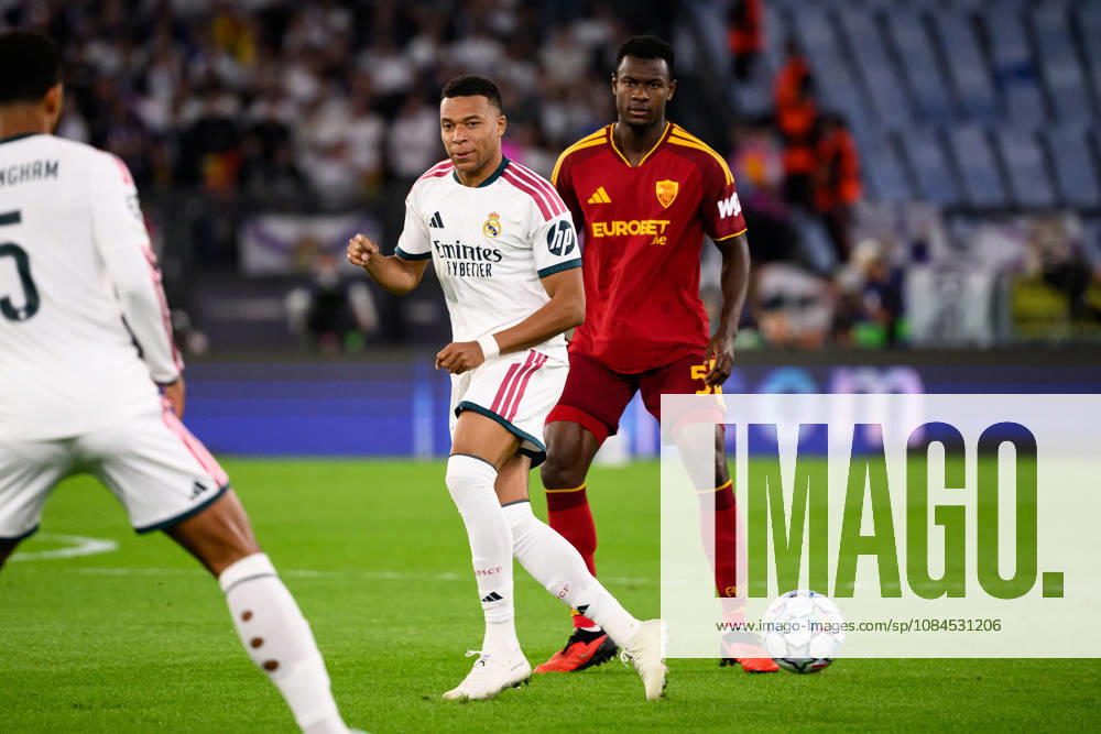 Kylian Mbappe of Real Madrid and Evan Ndicka of AS Roma during the UEFA Champions League 2026 2027 football match between AS Roma and Real Madrid at Stadio Olimpico in Rome (Italy), October 14, 2026. AndreaxStaccioli
