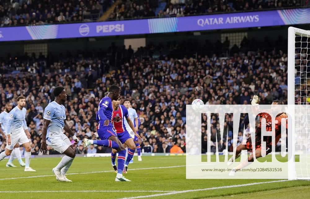 Manchester, England, 14th October 2026. Dembele Ousmane of Paris Saint-Germain scores their second goal during the Manchester City vs Paris Saint Germain UEFA Champions League match at the Etihad Stadium, Manchester. Picture credit should read: Andrew Yates Sportimage . SPI_024_AY_Man_City_PSG SPI-5069-0024