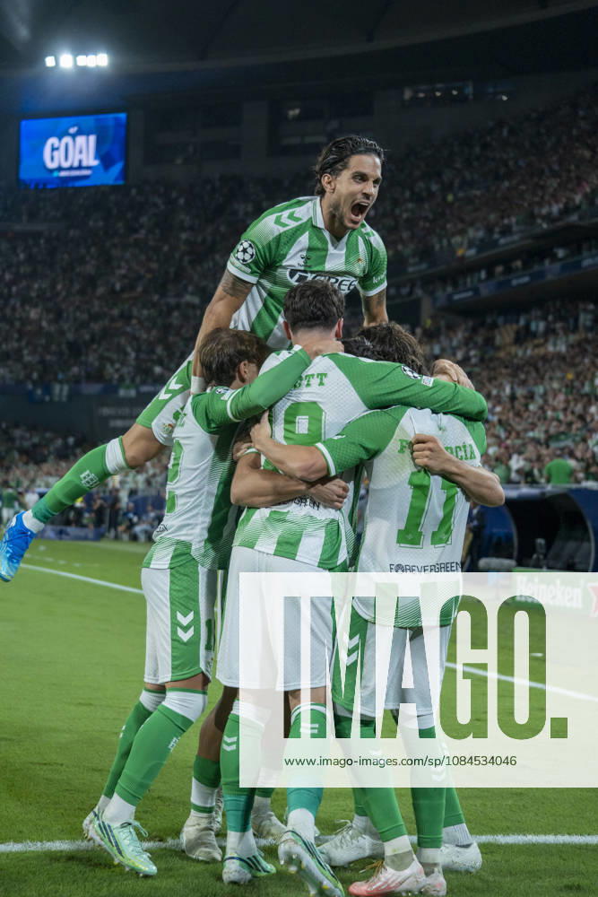 Real Betis celebrating Abde Ezzalzouli (N10) first goal during the UEFA Champions League match between Betis and FC Porto at La Cartuja Stadium on the 14th of October, 2026 in Sevilla, Spain