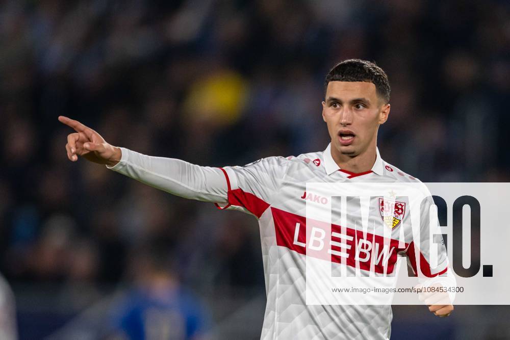 Ilal El Khannouss gesticulates during UEFA Champions league match , SK Slovan Bratislava - VFB Stuttgart , 14. october 2026, Tehelne pole Stadium, Bratislava, Slovakia