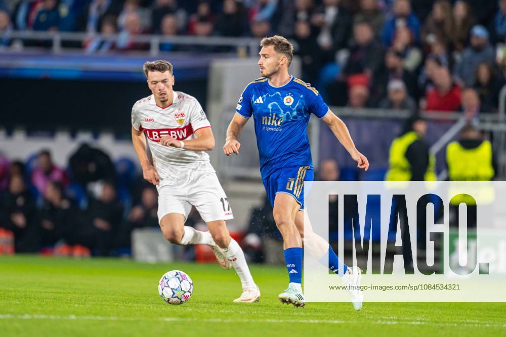 Peter Pokorny with the ball during UEFA Champions league match , SK Slovan Bratislava - VFB Stuttgart , 14. october 2026, Tehelne pole Stadium, Bratislava, Slovakia