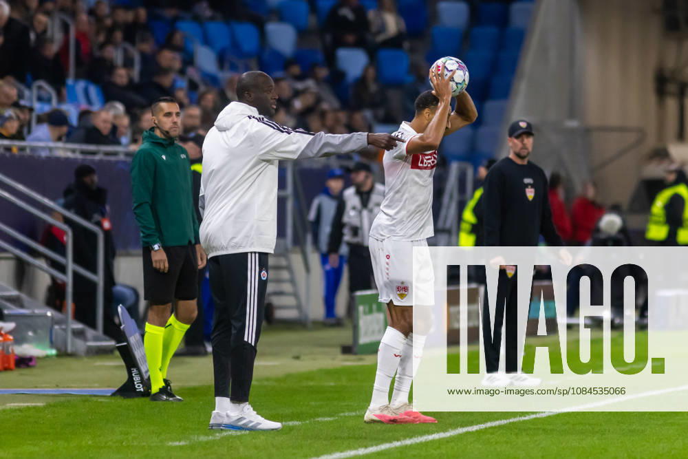 Head coach of SK Slovan Bratislava Yaya Toure and Josha Vagnoman of VfB Stuttgart seen during UEFA Champions league League phase game between teams of SK Slovan Bratislava and VfB Stuttgart (Dominika Kortvelyesiova Ball Raw Images) Bratislava Tehelne Pole stadium Slovakia