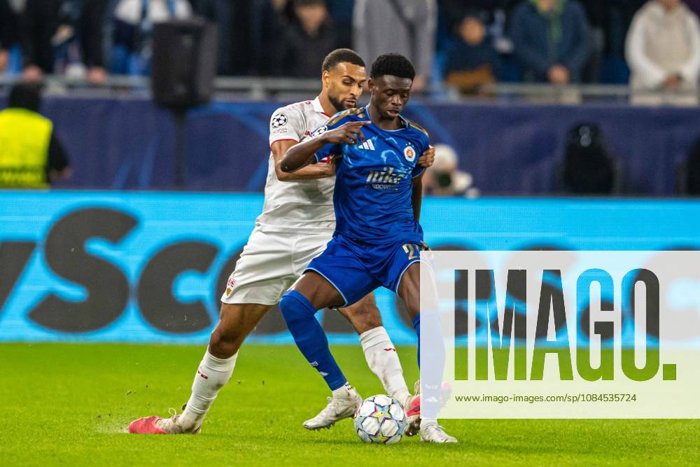 Josha Vagnoman in a battle with Suleiman Camara during UEFA Champions league match , SK Slovan Bratislava - VFB Stuttgart , 14. october 2026, Tehelne pole Stadium, Bratislava, Slovakia