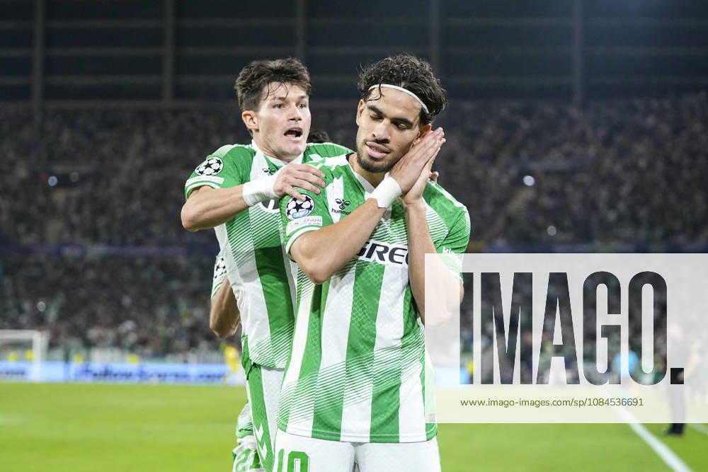 Abde Ezzalzouli of Real Betis Balompie celebrates a goal during the UEFA Champions League 2026 27 League Phase MD2 match between Real Betis and FC Porto at La Cartuja stadium on October 14, 2026, in Sevilla, Spain. Sevilla Spain - ZUMAa181 20261014_zaa_a181_263