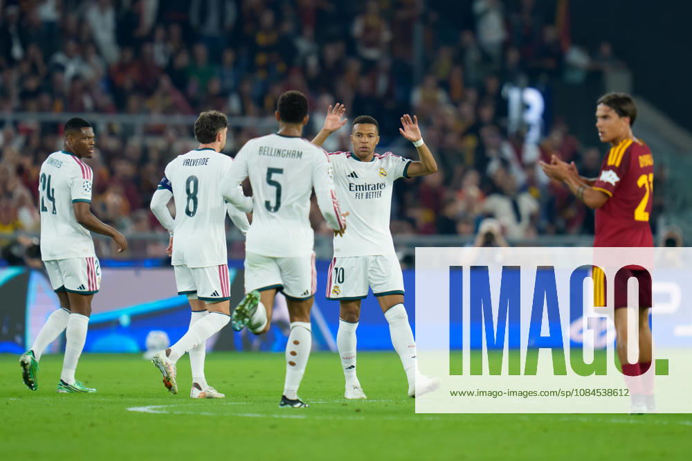 AS Roma v Real Madrid C.F. - UEFA Champions League 2026 27 League Phase MD2 Kylian Mbappe of Real Madrid CF celebrates after scoring first goal during the AS Roma v Real Madrid C.F. - UEFA Champions League 2026 27 League Phase MD2 at Stadio Olimpico on October 14, 2026 in Rome, Italy Rome Stadio Olimpico Lazio Italy