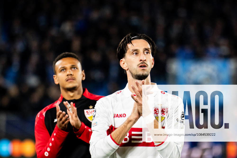 Champions League, Matchday 2, Slovan Bratislava vs. VfB Stuttgart at Tehelné Pole National Football Stadium Atakan Karazor VfB celebrates after away win IMPORTANT NOTICE In accordance with DFB and DFL regulations, it is prohibited to use or allow the use of photographs taken in the stadium and or during the match in the form of sequential images and or video-like photo series