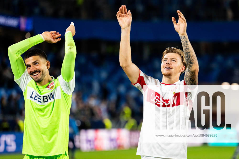 Champions League, Matchday 2, Slovan Bratislava vs. VfB Stuttgart at Tehelné Pole National Football StadiumFinn Jeltsch Stadium VfB Celebrates IMPORTANT NOTICE: In accordance with DFB and DFL regulations, it is prohibited to use or allow the use of photographs taken in the stadium and or during the match in the form of sequential images and or video-like photo series