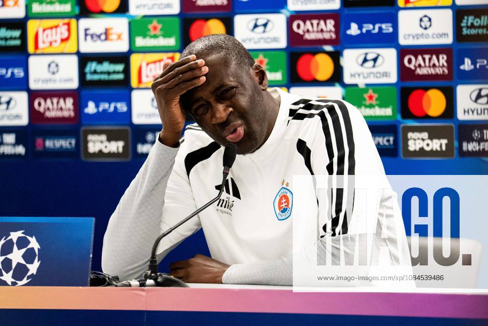 Champions League, Matchday 2, Slovan Bratislava vs. VfB Stuttgart at Tehelné Pole Stadium (National Football Stadium) Yaya Touré of Slovan at the post-match press conference IMPORTANT NOTICE In accordance with DFB and DFL regulations, it is prohibited to use or allow the use of photographs taken in the stadium and or during the match in the form of sequential images and or video-like photo series