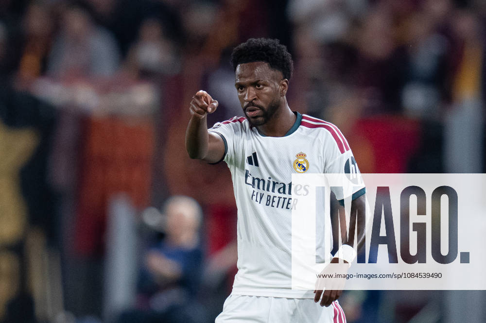 AS Roma v Real Madrid C.F. - UEFA Champions League 2026 27 League Phase MD2 Vinicius Junior of Real Madrid CF gestures during the AS Roma v Real Madrid C.F. - UEFA Champions League 2026 27 League Phase MD2 at Stadio Olimpico on October 14, 2026 in Rome, Italy Rome Stadio Olimpico Lazio Italy
