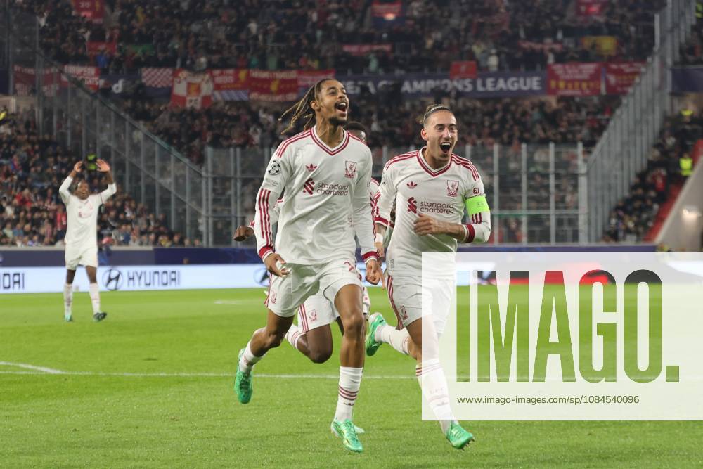 Linz, AUT, On the Road in Upper Austria, LASK, Linzer ASK, Liverpool FC, UEFA Champions League, Matchday 2, Upper Austria Arena, Raiffeisen Arena, Linz, Austria, pictured: Bradley Barcola, Liverpool FC, goal, goal celebration, against LASK,