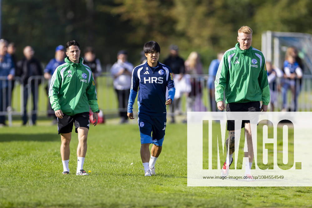 Soccer, FC Schalke 04 training session featuring rehab coach Nico Wamig (FC Schalke 04), Satoshi Tanaka (FC Schalke 04), and physical therapist Tim Terboven (FC Schalke 04) at the FC Schalke 04 training facility in Gelsenkirchen, North Rhine-Westphalia, Germany xRHR PHOTO YYx