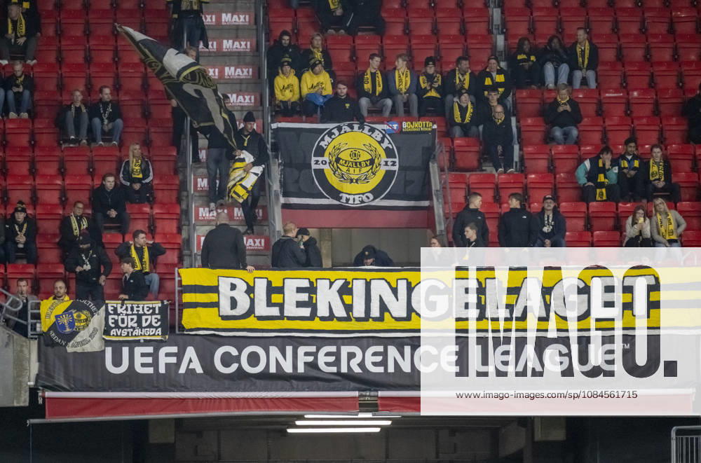 A Mjällby banner at the UEFA Conference League match between Mjällby AIF and Inter Club d’Escaldes at Olympia in Helsingborg on Thursday, October 15, 2026 HELSINGBORG SWEDEN