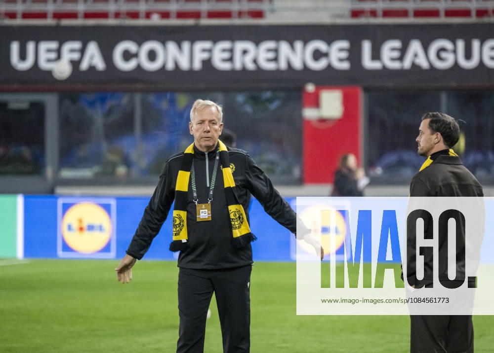 Sports director Hasse Larsson and club manager Jacob Lennartsson before the UEFA Conference League match between Mjällby AIF and Inter Club d’Escaldes at Olympia in Helsingborg on Thursday, October 15, 2026 HELSINGBORG SWEDEN