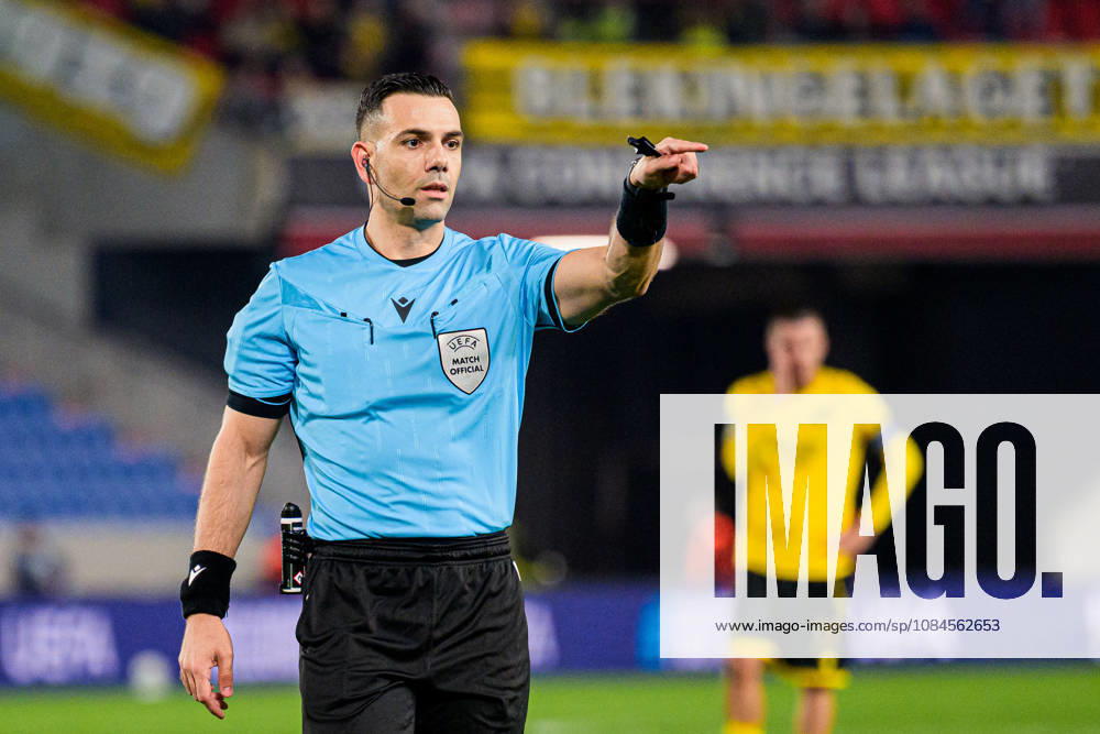 Referee Antoniou Menelaus during the UEFA Conference League soccer match between Mjällby and Inter Club d Escaldes on October 15, 2026 in Helsingborg. Photo by Christoffer Borg Mattisson, BILDBYRÅN COP 261 CB0562 soccer football fotball UEFA Conference League Conference League Mjällby in bbeng soccer football fotball UEFA Conference League Conference League Mjällby in bbeng