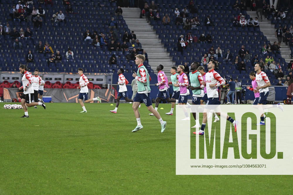 Salzburg players warming up during the UEFA Europa League league phase matchday 2 match between FC Salzburg and AC Milan at Red Bull Arena on October 15, 2026 in Salzburg, Austria.