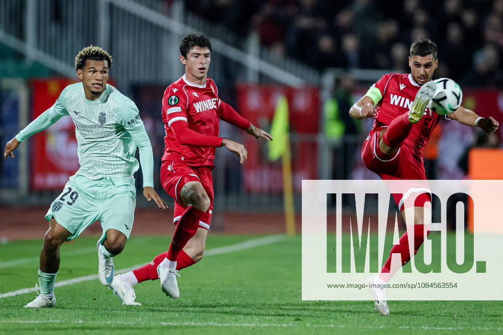 Football - UEFA Conference League - Round 1 - PFC CSKA Sofia - AS Monaco - 15.10.2026 Paris Brunner, 29 of AS Monaco FC and Bruno Jordao, 6 of PFC CSKA Sofia during UEFA Conference League - Round 1 match between PFC CSKA Sofia and AS Monaco at Vasil Levski Stadium in Sofia, Bulgaria, on October 15th, 2026 in Sofia, Bulgaria. Bulgaria