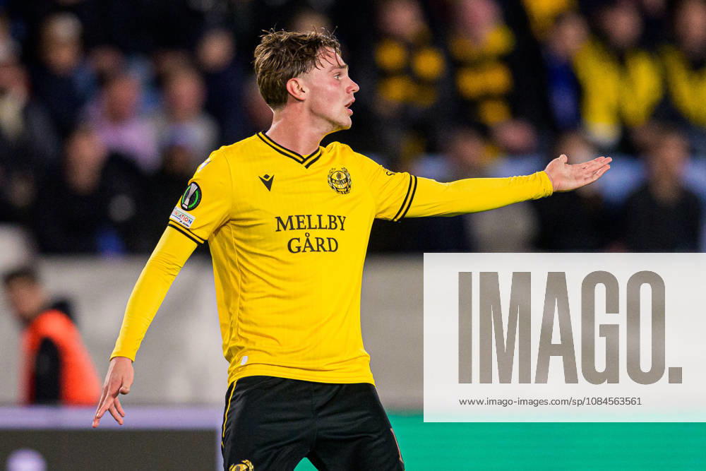 Jeppe Kjaer of Mjällby reacts to a referee’s decision during the UEFA Conference League soccer match between Mjällby and Inter Club d’Escaldes on October 15, 2026 in Helsingborg. Photo by Christoffer Borg Mattisson, BILDBYRÅN COP 261 CB0562 soccer football fotball UEFA Conference League Conference League Mjällby in BBENG soccer football fotball UEFA Conference League Conference League Mjällby in BBENG