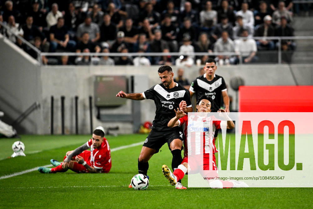 LUGANO, SWITZERLAND OCTOBER 15 Albian Ajeti of FC Lugano against Yuta Nakayama of FK Crvena Zvezda during the UEFA Conference League 2026–27 Group Stage Matchday 1 match between FC Lugano and FK Crvena Zvezda at Lugano Arena on October 15, 2026 in Lugano, Switzerland; Lugano, Lugano Arena, Ticino, Switzerland
