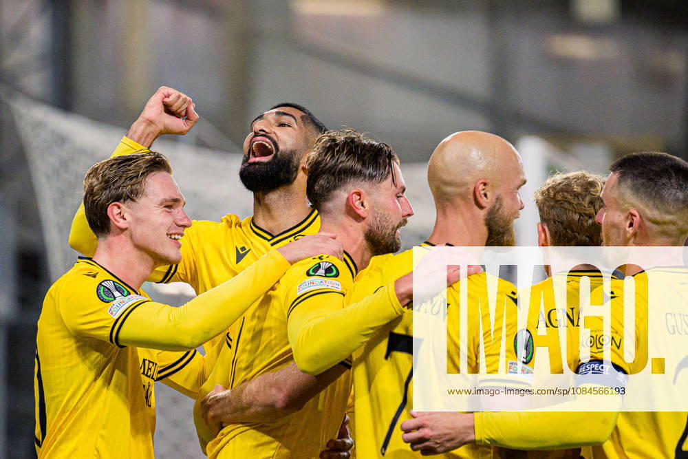 Abdullah Iqbal of Mjällby celebrates after scoring the 2-0 goal during the UEFA Conference League soccer match between Mjällby and Inter Club d Escaldes on October 15, 2026 in Helsingborg. Photo by Christoffer Borg Mattisson, BILDBYRÅN COP 261 CB0562: soccer, football, UEFA Conference League, Mjällby, celebration