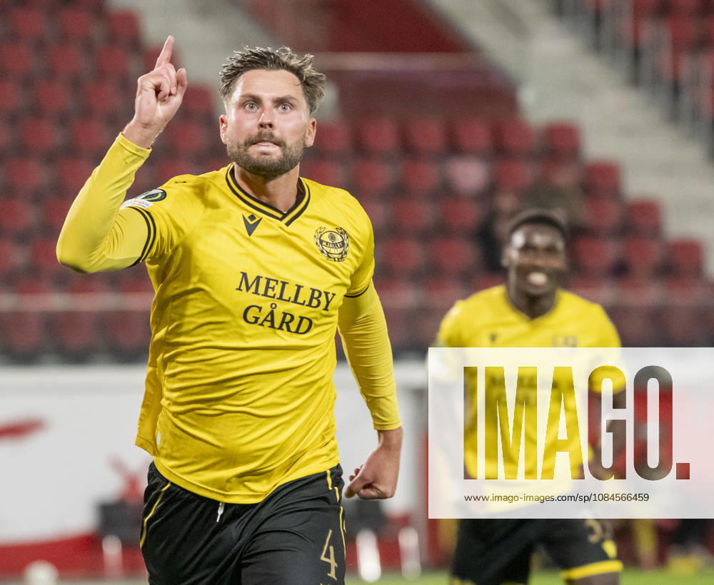 — Axel Norén of Mjällby AIF celebrates after scoring the 2–0 goal in the UEFA Conference League match between Mjällby AIF and Inter Club d Escaldes at Olympia in Helsingborg on Thursday, October 15, 2026 HELSINGBORG, SWEDEN