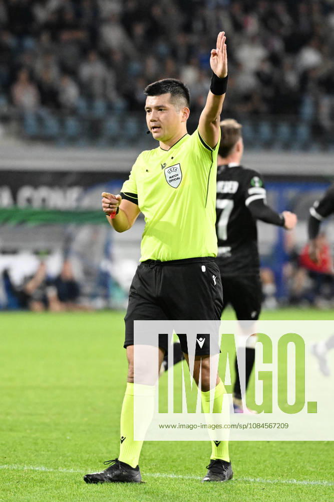 AA Gent vs Aarhus referee Bulat Sariyev is pictured during Matchday 2 in the 2026-2027 Uefa Conference League season - league phase between AA Gent and AGF Aarhus on October 15 , 2026 in Gent, Belgium. (Photo by Maarten Straetemans Isosport) Gent Belgium
