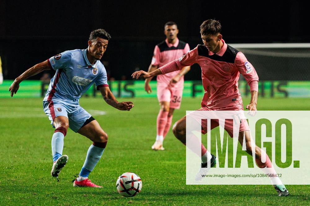 Chris Rigg of Sunderland and Amine Oudrhiri Idrissi of Torreense challenge for the ball Torreense v Sunderland, UEFA Europa League, Football, Estadio Dr. Magalhaes Pessoa, Leiria, Portugal - 15 Oct 2026Leiria Estadio Dr. Magalhaes Pessoa Portugal