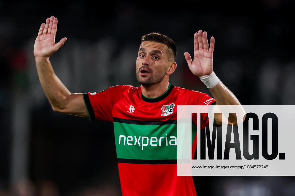 Dusan Tadic of NEC Nijmegen gestures during the UEFA Europa League 2026 27 League Phase MD2 match between N.E.C. Nijmegen and PFC Levski Sofia at Goffertstadion on October 15, 2026 in Nijmegen, Netherlands.