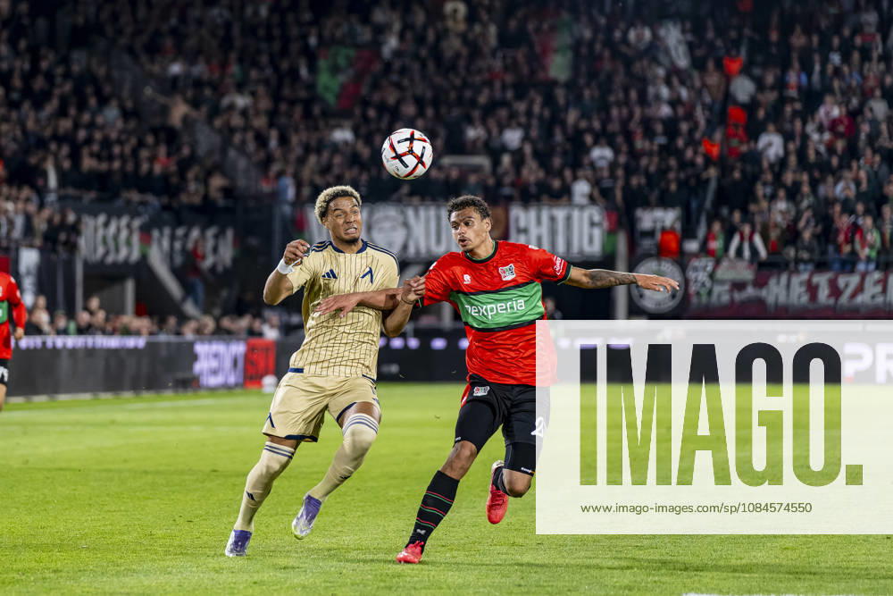 NIJMEGEN l Levski Sofia forward Armstrong Oko Flex and NEC Nijmegen defender Deveron Fonville during the UEFA Europa League match between NEC and Levski Sofia at Stadion De Goffert on October 15, 2026, in Nijmegen, Netherlands. Photo by DeFodi Images