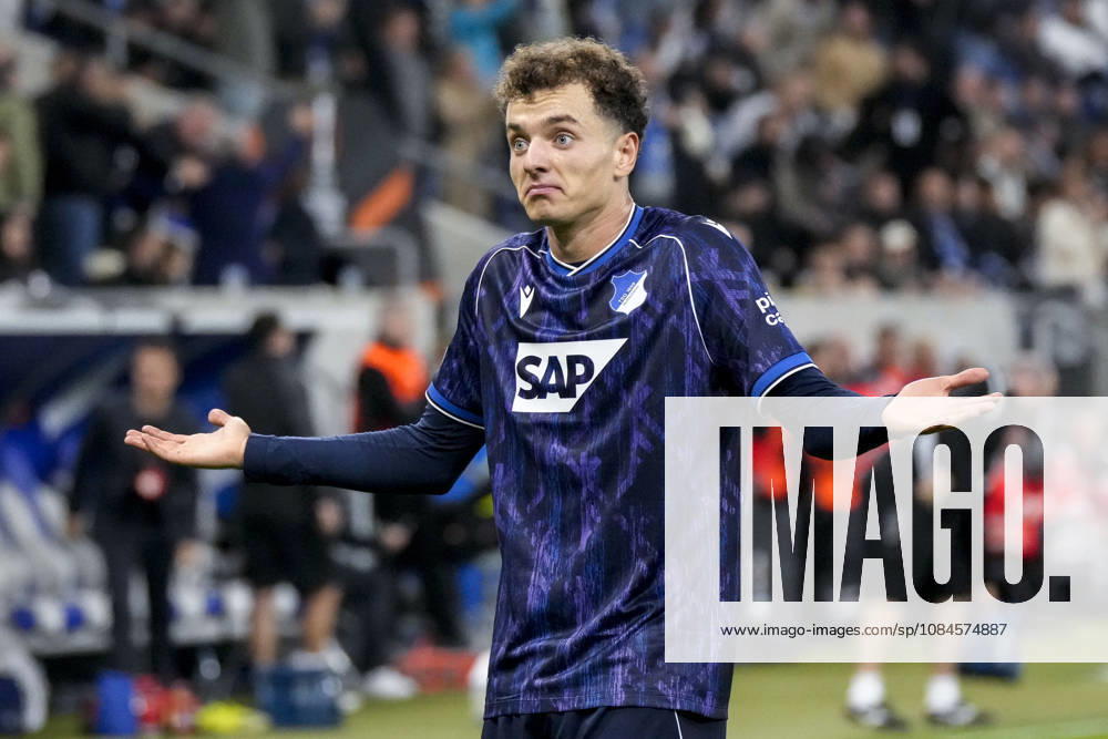 Goal scorer Fisnik Asllani of Hoffenheim, No. 11, a player for TSG 1899 Hoffenheim, celebrates the goal that tied the game at 1–1, Celebration, cheering, goal celebration, goal scored, celebrate the goal, goal, celebration, celebrating the goal, joy, happiness, happy, optimistic, positive, game scene, highlight, still image, single photo, action, 10 15 2026, Sinsheim, Germany, soccer, UEFA Europa League, TSG 1899 Hoffenheim vs. Besiktas Istanbul, DFB and DFL regulations prohibit any use of photographs as image sequences and or quasi-video