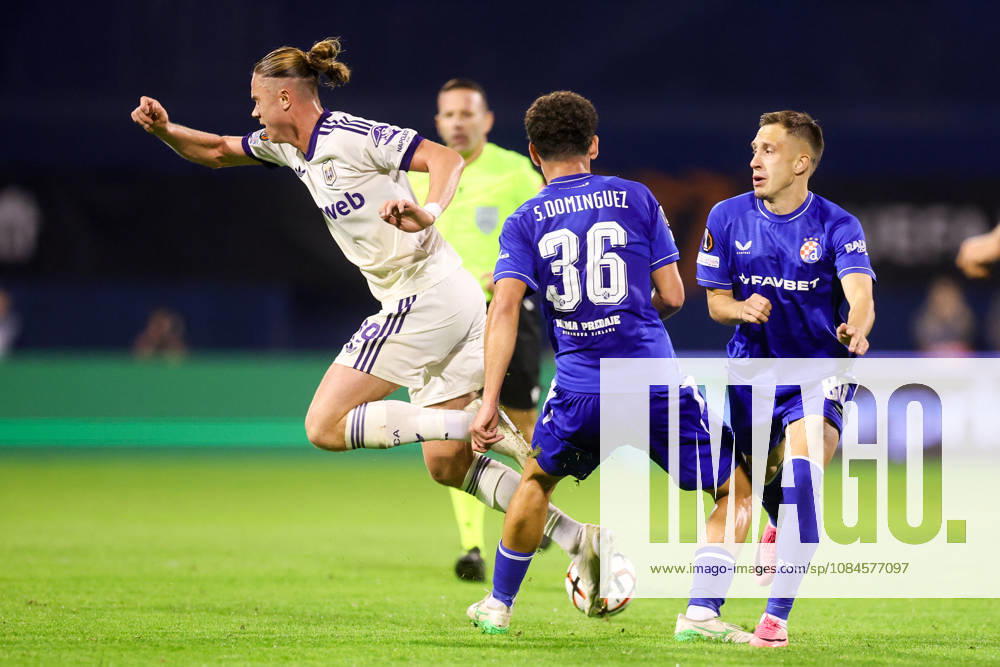 GNK Dinamo v RSC Anderlecht - UEFA Europa League 2026 27 League Phase MD2 Thelo Aasgaard of Anderlecht is challenged by Sergi Dominguez of Dinamo Zagreb during the UEFA Europa League 2026 27 League Phase MD2 match between GNK Dinamo and RSC Anderlecht at Stadion Maksimir on October 15, 2026 in Zagreb, Croatia. MatijaxHabljak PIXSELL