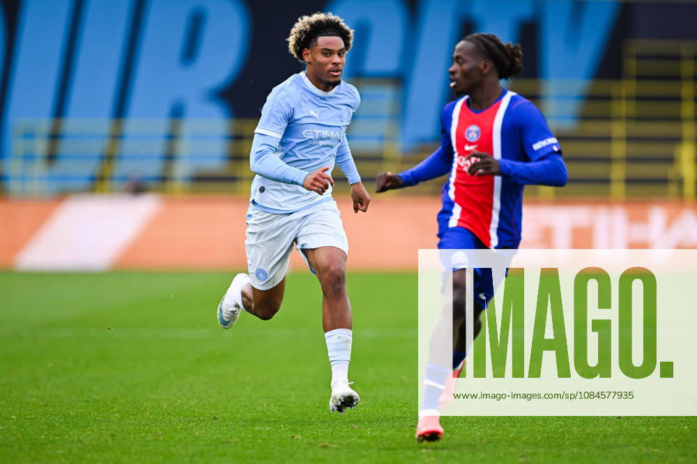 Floyd Samba of Manchester City during the UEFA Youth League football match between Manchester City and Paris Saint Germain at the Etihad Stadium in Manchester, England. (Photo by Will Palmer Sports Press Photo)