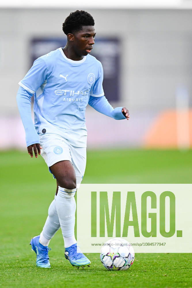 Ryan McAidoo of Man City during the UEFA Youth League football match between Manchester City and Paris Saint Germain at the Etihad Stadium in Manchester, England. (Photo by Will Palmer Sports Press Photo)