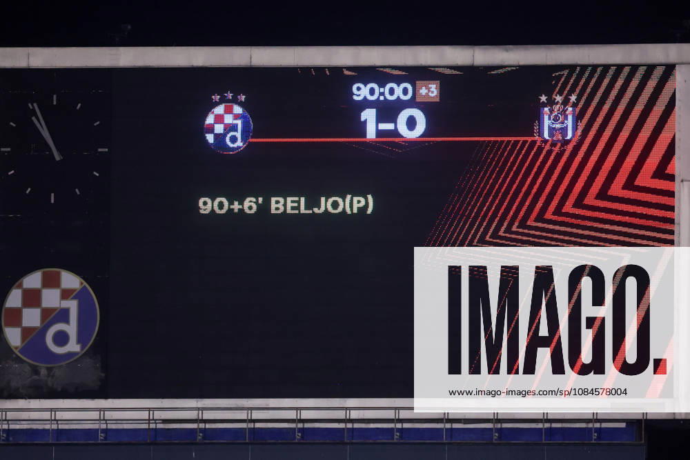 GNK Dinamo v RSC Anderlecht - UEFA Europa League 2026 27 League Phase MD2 Scoreboard is pictured after the UEFA Europa League 2026 27 League Phase MD2 match between GNK Dinamo and RSC Anderlecht at Stadion Maksimir on October 15, 2026 in Zagreb, Croatia. MatijaxHabljak PIXSELL