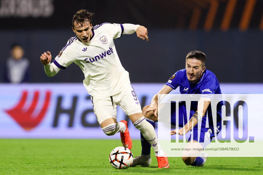 GNK Dinamo v RSC Anderlecht - UEFA Europa League 2026 27 League Phase MD2 Adriano Bertaccini of Anderlecht in action against Stjepan Radeljic of Dinamo Zagreb during the UEFA Europa League 2026 27 League Phase MD2 match between GNK Dinamo and RSC Anderlecht at Stadion Maksimir on October 15, 2026 in Zagreb, Croatia. JosipxMikacic PIXSELL