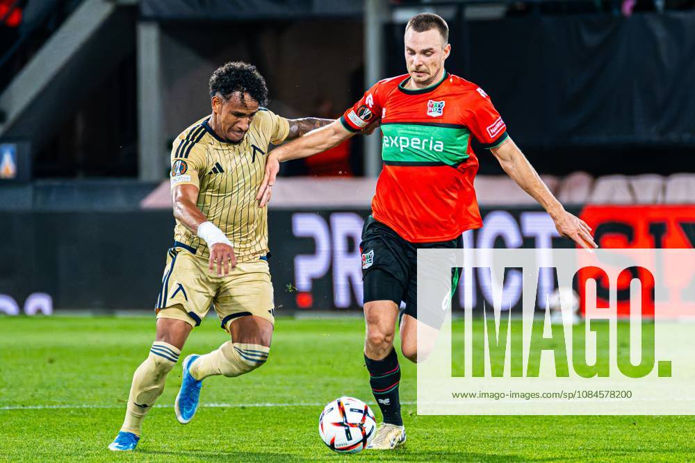 NIJMEGEN - Darko Nejasmic of NEC Nijmegen battles for possession with Reinaldo of Levski Sofia during the UEFA Europa League match between NEC Nijmegen and Levski Sofia at the Goffertstadion on 15 October 2026 in Nijmegen, the Netherlands. KEVIN SENDERS ANP UEFA Europa League 2026 27 ANPxSportx xMarcelxterxBalsxIVx 572567934 originalFilename: 572567934