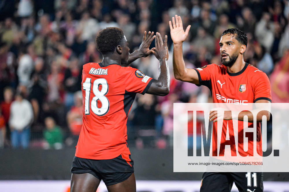 Joie des joueurs du Stade Rennais aprés le but de Mahamadou Nagida (Stade Rennais)