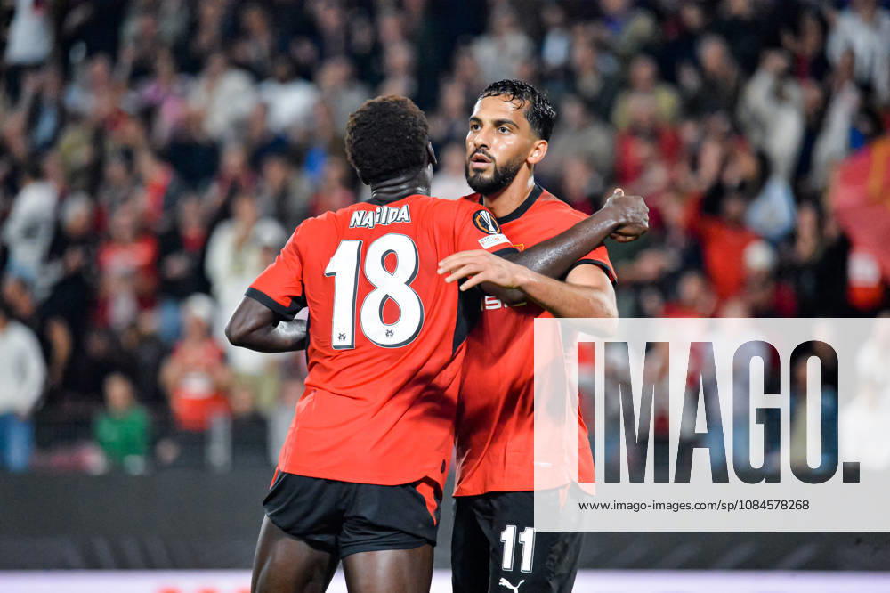 Joie des joueurs du Stade Rennais aprés le but de Mahamadou Nagida (Stade Rennais)