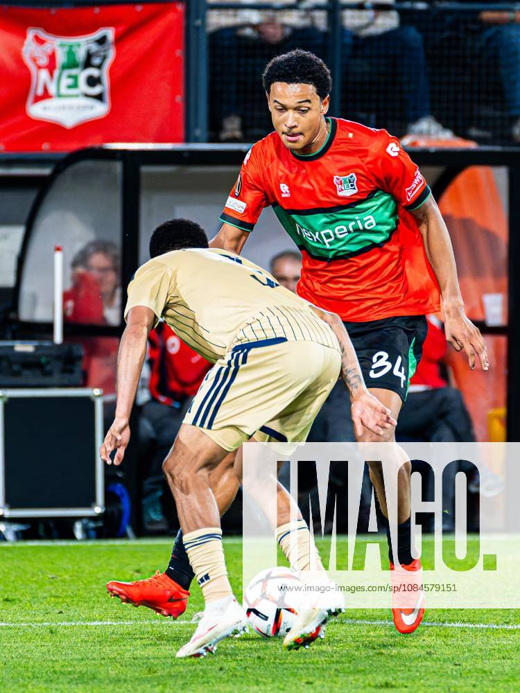 NIJMEGEN - Kevin Kers of NEC Nijmegen battles for possession with Maicon of Levski Sofia during the UEFA Europa League match between NEC Nijmegen and Levski Sofia at the Goffertstadion on 15 October 2026 in Nijmegen, the Netherlands. KEVIN SENDERS ANP UEFA Europa League 2026 27 ANPxSportx xMarcelxterxBalsxIVx 572569355 originalFilename: 572569355