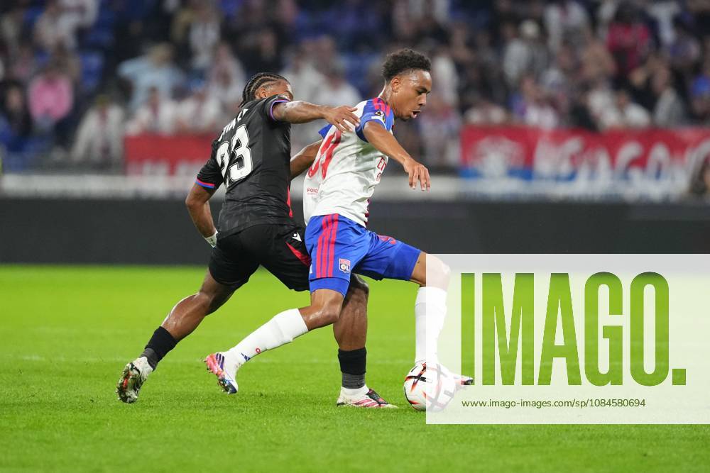 Noah Nartey of Lyon holds off Quinten Timber of Crystal Palace Lyon v Crystal Palace, UEFA Europa League, Football, Groupama Stadium, Lyon, France - 15 Oct 2026Lyon Groupama Stadium France