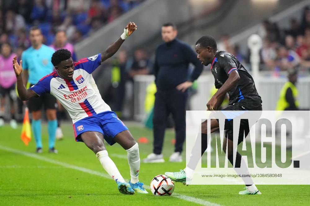 Tyrick Mitchell of Crystal Palace takes on Ernest Nuamah of Lyon Lyon v Crystal Palace, UEFA Europa League, Football, Groupama Stadium, Lyon, France - 15 Oct 2026Lyon Groupama Stadium France