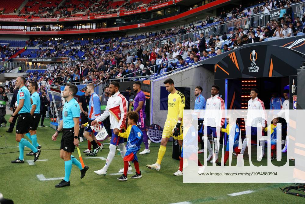 Corentin Tolisso of Lyon and Adam Wharton of Crystal Palace lead their sides out for the match Lyon v Crystal Palace, UEFA Europa League, Football, Groupama Stadium, Lyon, France - 15 Oct 2026Lyon Groupama Stadium France