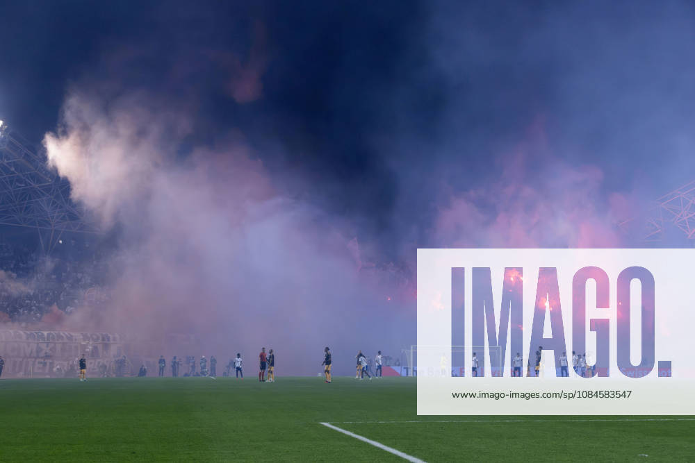 Torcida Split, supporters of HNK Hajduk Split, set off numerous flares during the UEFA Conference League match between HNK Hajduk Split (CRO) and AFC Ajax Amsterdam (NL) at Poljud Stadium. Split Croatia - ZUMAp210 20261015_zsp_p210_001