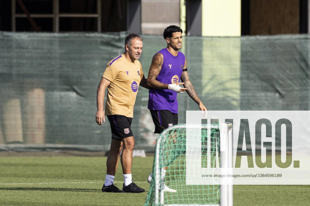 Hansi Flick, head coach and Joao Cancelo during the training day of FC Barcelona, Barca ahead the Spanish League, Laliga EA Sports, football match against Real Betis at Ciudad Esportiva Joan Gamper on October 16, 2026 in Sant Joan Despi, Barcelona, Spain. FC Barcelona Training And press conference, PK, Pressekonferenz - LaLiga EA Sports - ZUMAa181 20261016_zaa_a181_035